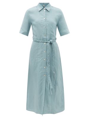 Belize - Lisa Belted Linen Shirt Dress - Womens - Light Blue