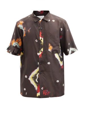 By Walid - Jon Tie-dye Print Silk Short-sleeved Shirt - Mens - Black Multi