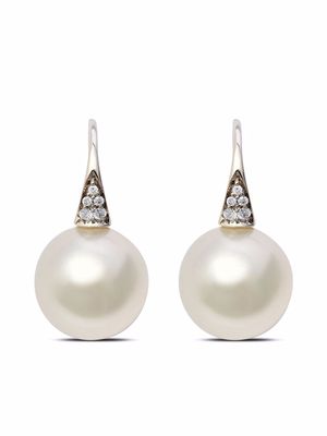 AUTORE 18kt white gold pearl round diamond Shephard hook earrings - Silver