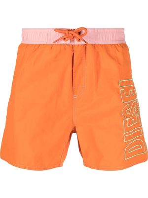 Diesel embroidered-logo colourblock swim shorts - Orange