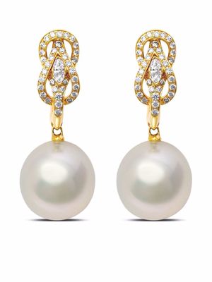 AUTORE 18kt yellow gold diamond Hercules Knot pearl earrings