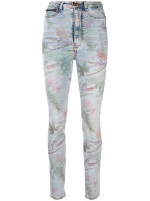 Philipp Plein floral-print skinny jeans - Blue