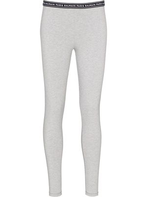 Balmain logo-waistband cotton-blend leggings - Grey