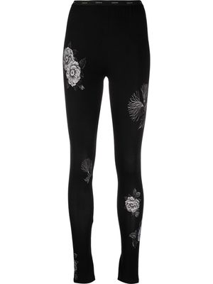 Yohji Yamamoto floral-print high-waist leggings - Black