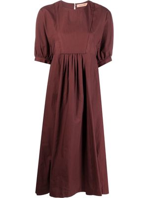 Yves Salomon pleat detail puff sleeve dress - Brown