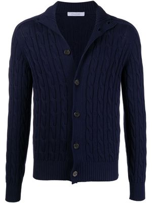 Cruciani cable-knit high neck cardigan - Blue