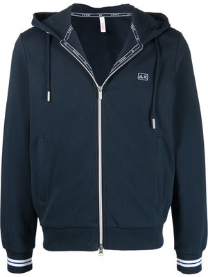 Sun 68 stripe-detail zip-up hoodie - Blue