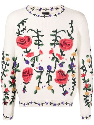 COOL T.M floral-embroidered knitted jumper - White