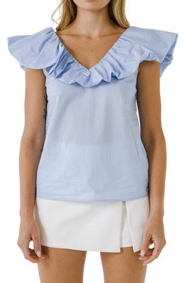 English Factory Ruffle V-Neck Cotton Top in Powder Blue