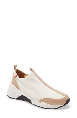 Linea Paolo Robbie Slip-On Sneaker in White/Beige Fabric
