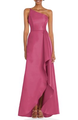 Alfred Sung One-Shoulder Satin Gown in Tea Rose