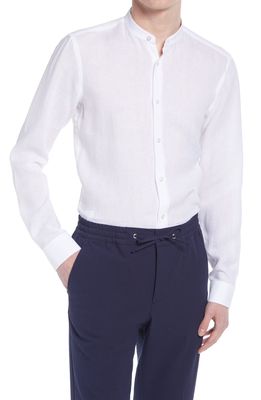 BOSS Jordi Slim Fit Linen Band Collar Dress Shirt in White
