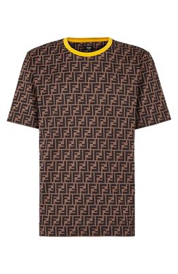 Fendi FF Logo Print Cotton T-Shirt in Tobacco/Black