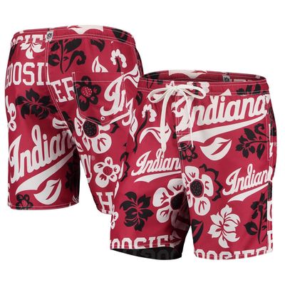 Men's Wes & Willy Crimson Indiana Hoosiers Floral Volley Logo Swim Trunks