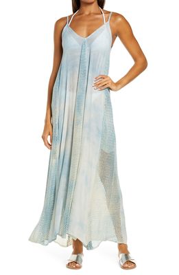 Elan Crochet Godet Cover-Up Maxi Dress in Blue Td