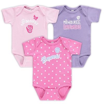 Infant Soft as a Grape Pink/Purple Milwaukee Brewers Rookie Creeper 3-Pack