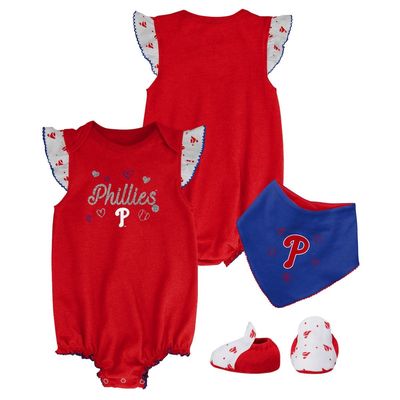 Outerstuff Girls Newborn & Infant Red Philadelphia Phillies 3-Piece Home Plate Bodysuit Bib & Booties Set