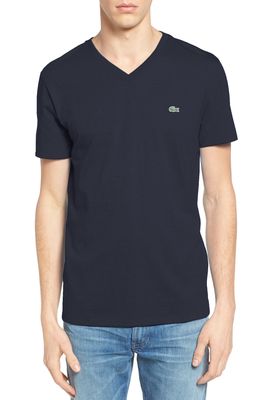 Lacoste Regular Fit V-Neck T-Shirt in Navy Blue