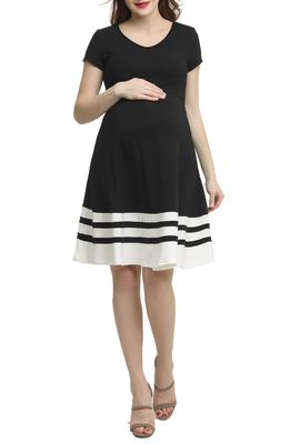 Kimi and Kai Theresa Colorblock Maternity Skater Dress in Black/White
