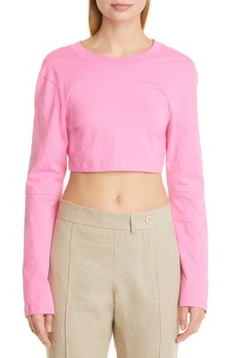 Jacquemus Le Shirt Piccola Cutout Cotton Crop Top in Dark Pink