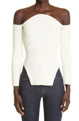 Khaite The Maria Off the Shoulder Rib Sweater in Ivory