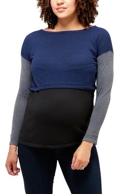 Nom Maternity Sia Maternity/Nursing Tunic in Navy Colorblock