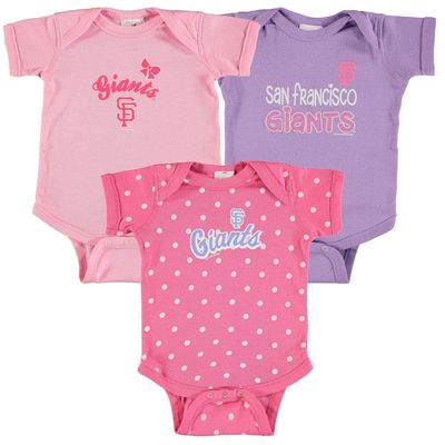 Girls Infant Soft as a Grape Pink/Purple San Francisco Giants 3-Pack Rookie Bodysuit Set
