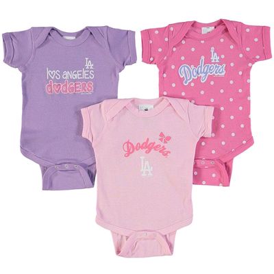 Girls Infant Soft as a Grape Pink/Purple Los Angeles Dodgers 3-Pack Rookie Bodysuit Set