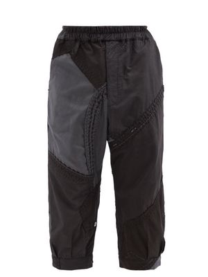 By Walid - Orson Patchwork Cropped Cotton Trousers - Mens - Black