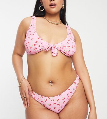 Pieces Curve bikini bottoms in pink cherry print
