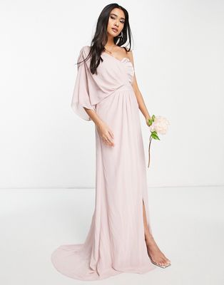 TFNC Bridesmaid one shoulder chiffon maxi dress in mink-Pink