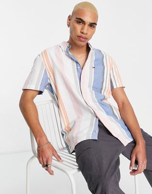Tommy Jeans varied stripe short sleeve shirt classic fit in multi-White