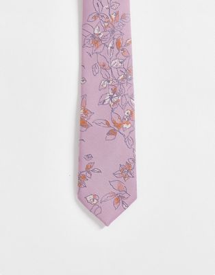 ASOS DESIGN slim tie in pale pink floral