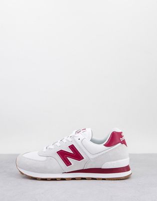 New Balance 574 sneakers in white and red
