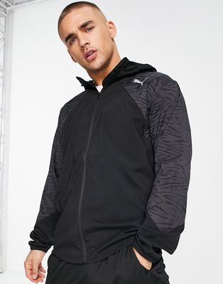 Puma Running graphic hooded jacket in black