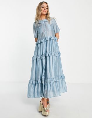 Sister Jane tiered smock shirt dress in baby blue
