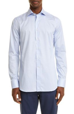 Canali Geo Print Jersey Button-Up Sport Shirt in Blue