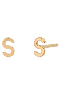 BYCHARI Initial Stud Earrings in 14K Yellow Gold-S