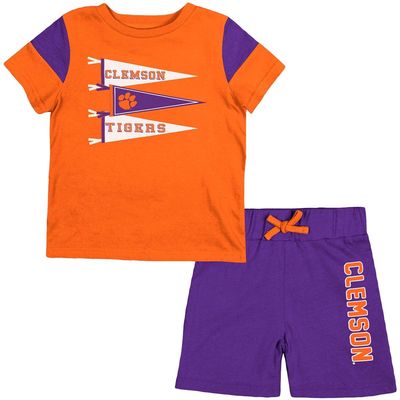 Newborn & Infant Colosseum Orange/Purple Clemson Tigers Baby Herman T-Shirt & Shorts Set