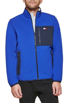 TOMMY HILFIGER Stand Collar Mixed Media Jacket in Atlantis Blue