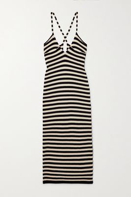 Khaite - Georgia Striped Cashmere Midi Dress - Black