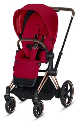 CYBEX e-Priam Rose Gold Electronic Stroller with All Terrain Wheels in True Red