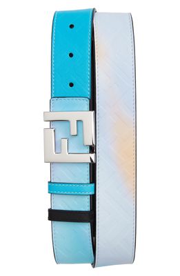 Fendi FF Buckle Logo Reversible Leather Belt in Sky Blue