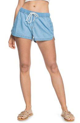 Roxy New Impossible Drawstring Cotton Denim Shorts in Light Blue