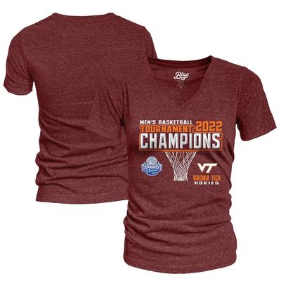 Women's Blue 84 Maroon Virginia Tech Hokies 2022 ACC Men's Basketball Conference Tournament Champions V-Neck T-Shirt in Heather Maroon