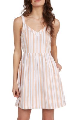 Roxy Up Above Stripe V-Neck Cotton & Linen Dress in Toast Paradise Stripe