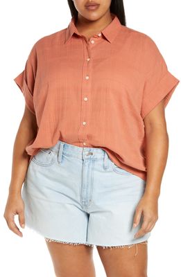 Madewell Plus Courier Pintuck Back Shirt in Textured Windowpane in Sweet Dahlia