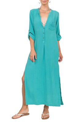 Everyday Ritual Deep V-Neck Cotton Caftan in Turquoise