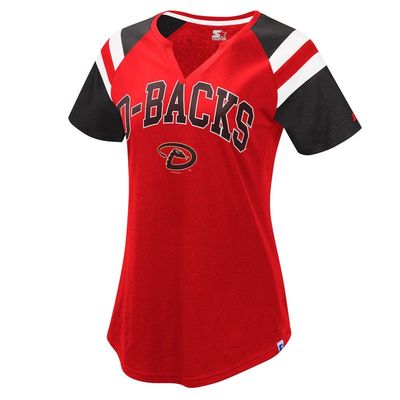 Women's Starter Red/Black Arizona Diamondbacks Game On Notch Neck Raglan T-Shirt