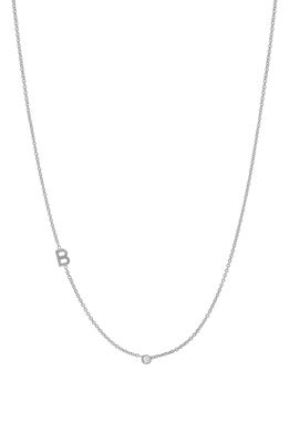 BYCHARI Small Asymmetric Initial & Diamond Pendant Necklace in 14K White Gold-B